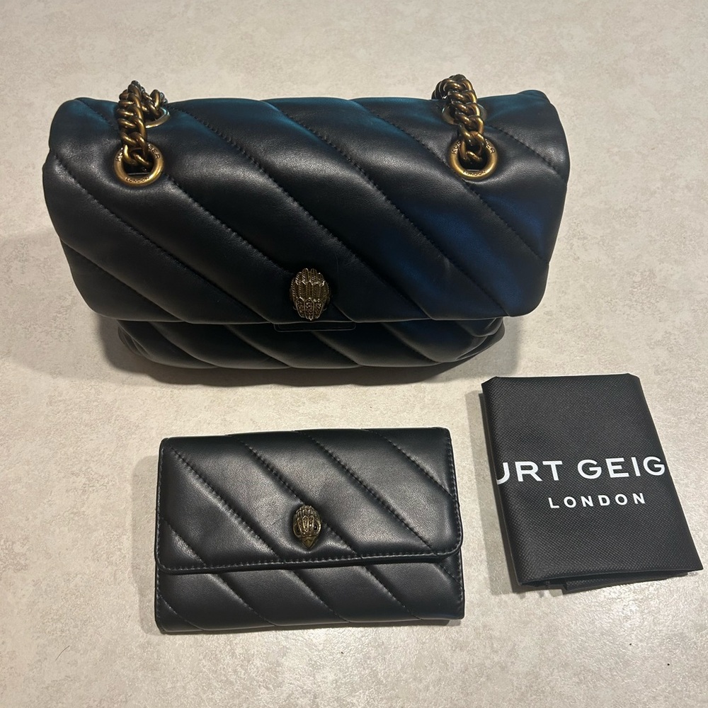 Kurt Geiger Black Quilted Shoulder Bag with Gold Chain